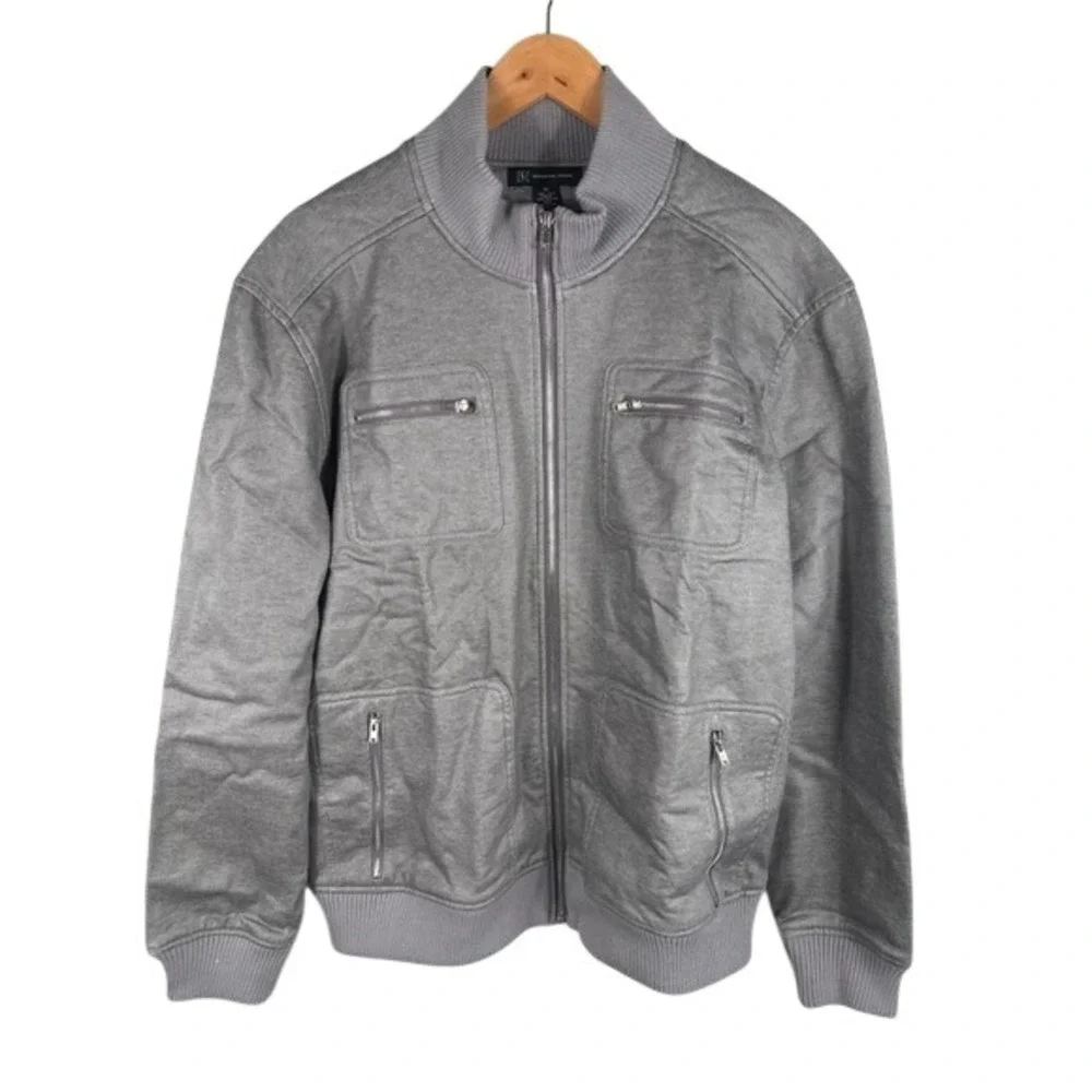 INC International Concepts Bomber Jacket Mens XL Gray‎ Full Zip Fleece Lined